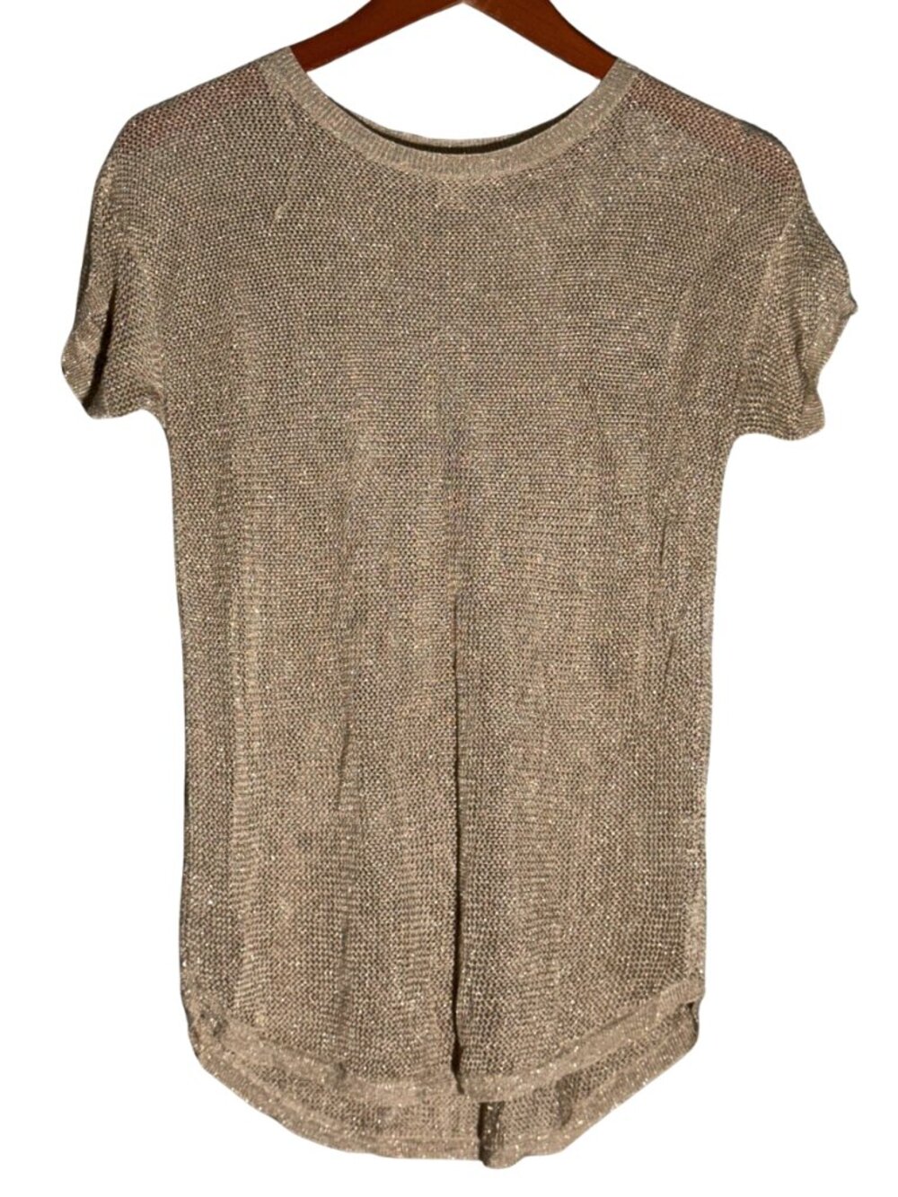 Michael Michael Kors Gold Metallic Knit Short Sleeve Shirt Sparkle Top Mesh S
